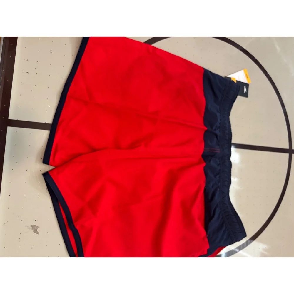 588 Speedo Men Eco Comfort Stretch Swim Trunks Red Navy Blue 16in Outseam XL NEW